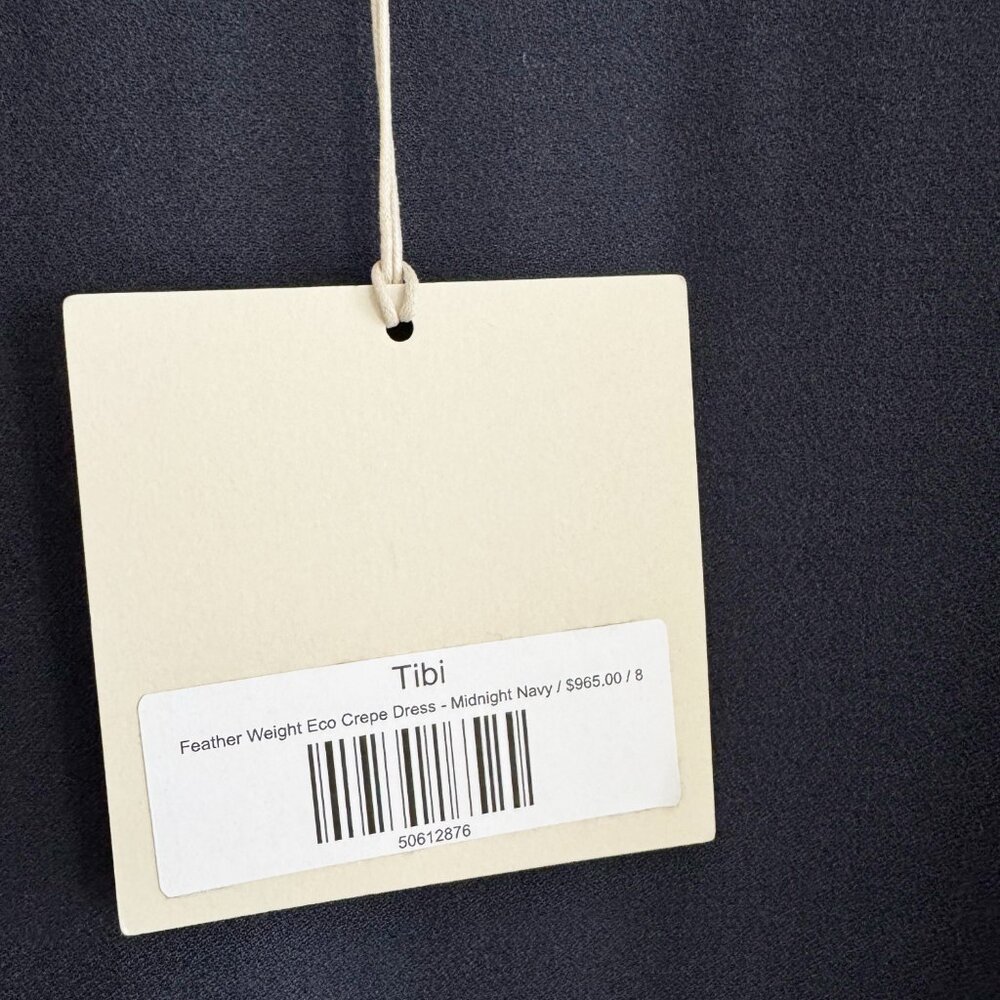 NWT! Tibi Featherweight Eco Crepe Dress in Midnight Navy, size 8. - Picture 12 of 15